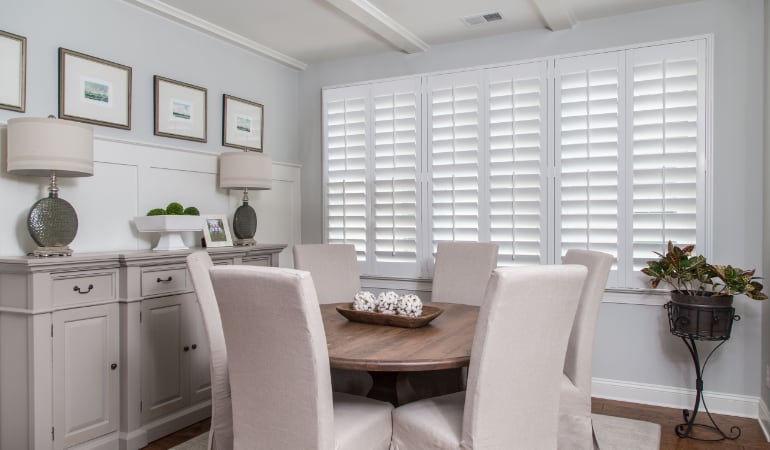  Plantation shutters in a Southern California dining room.